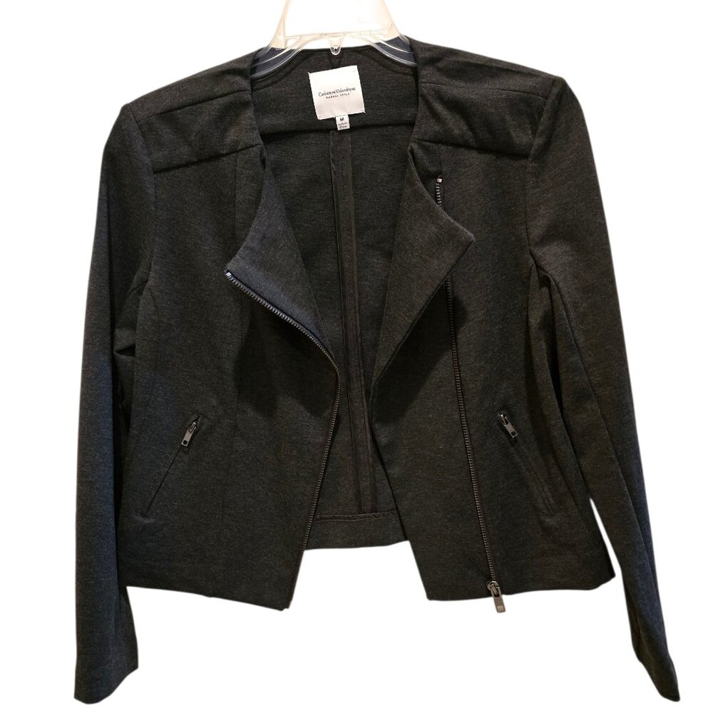 Catherine Malandrino Womens Medium Black Moto Jacket Asym Zip Open Front Blazer